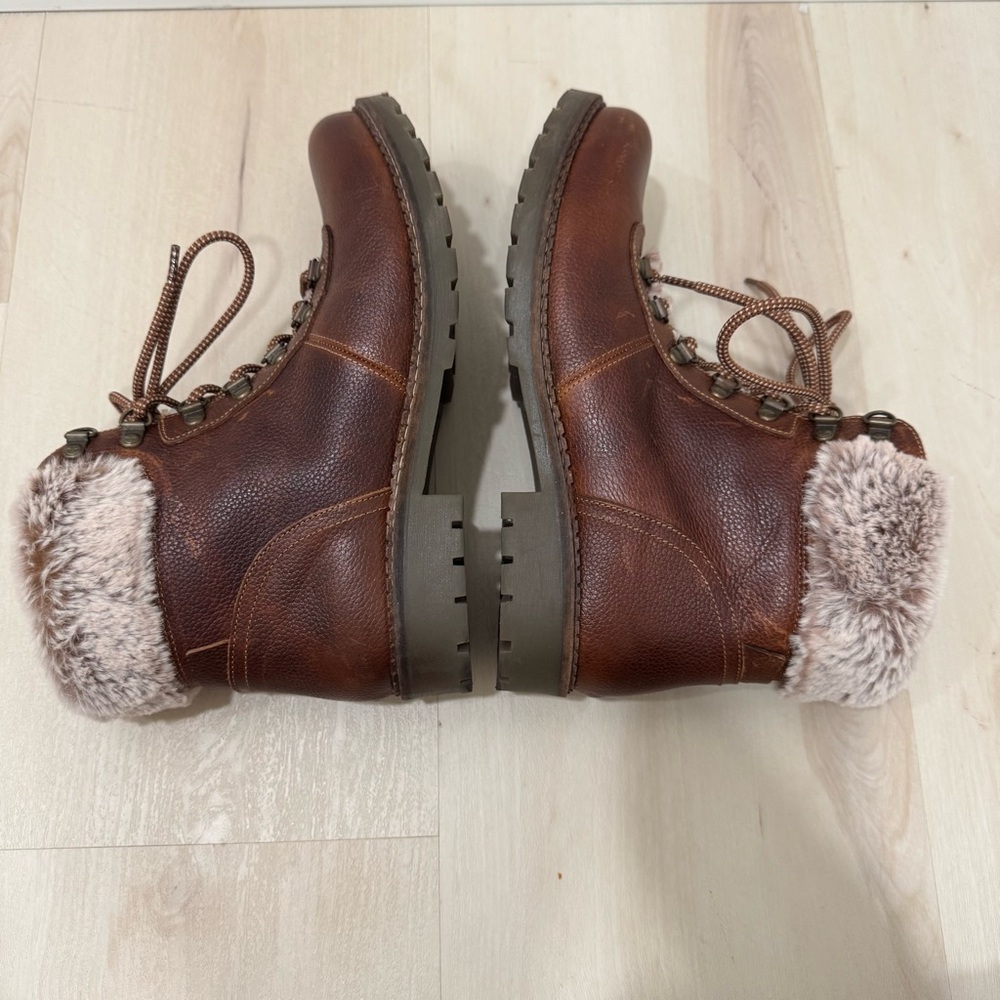 Avellini Leather Brown Lace Up Boots Winter Faux Fur Lined 41 US 10 - Picture 11 of 15